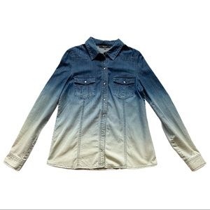 Miss Me Ombré Fade Denim Button-Down Top